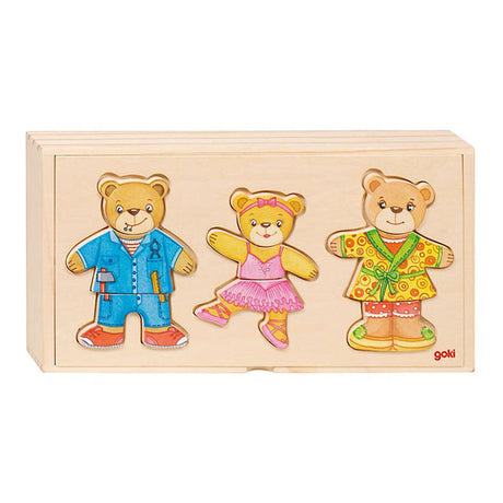Goki Wood Dressing Puzzle Bears i Houten Box, 36 ..