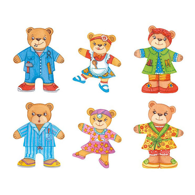 Goki Wood Dressing Puzzle Bears i Houten Box, 36 ..
