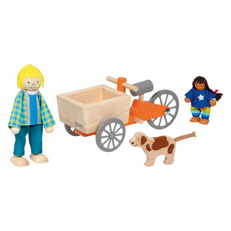 Goki bukkedukker - transportcykel med 2 dukker - og hund - 3 år