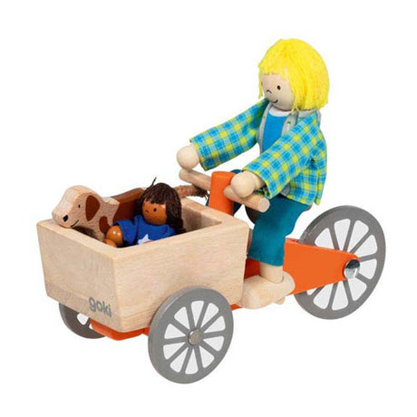 Goki bukkedukker - transportcykel med 2 dukker - og hund - 3 år
