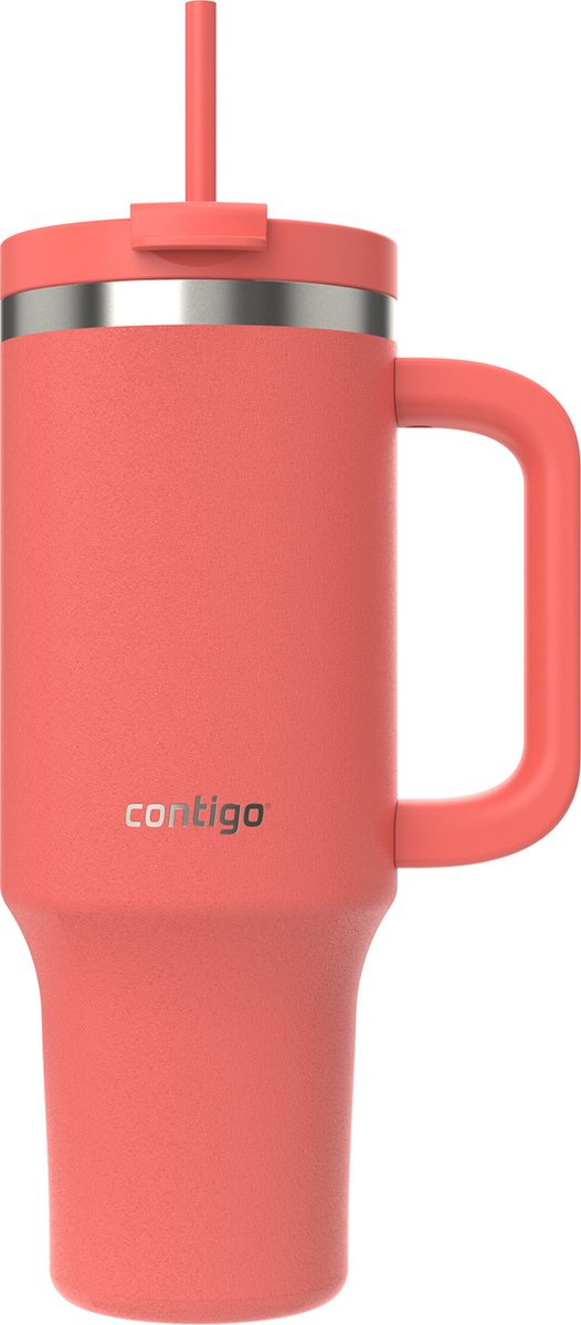 Contigo tumbler streeterville 1,2 liter med håndtag | rustfrit stål vakuumisoleret vandflaske med sugerør og låg | koldt i 29 timer | rejse krus | termokande | bpa gratis | koral