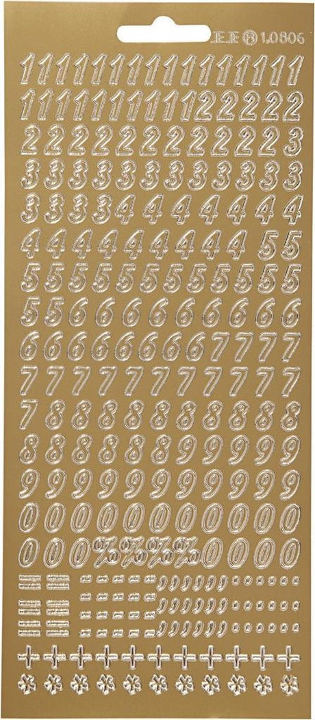Creativ firmaklistermærker, tal, ark 10x23 cm, guld, 1 ark