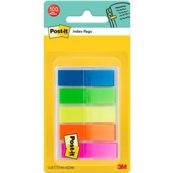 Post-it index post-it® index translucent, draagbare set, groen, oranje, roze, geel, blauw, 12 x 43 mm, 20 tabs kleur dispenser