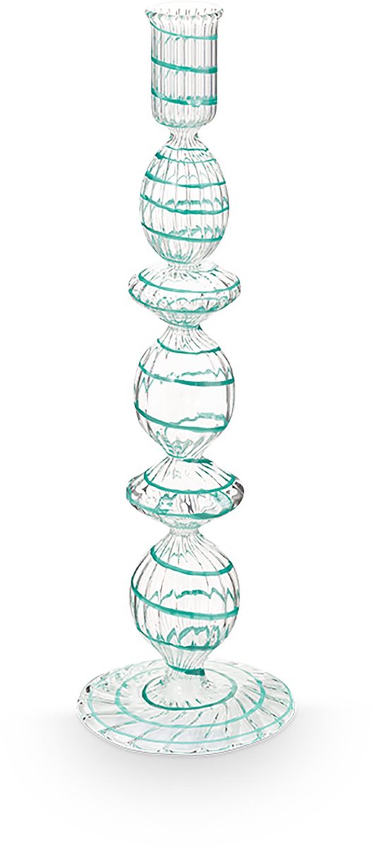 Pip studio - kandelaar - woonaccessoires - licht blauwe kaarsenhouder - glas swirl - 28cm