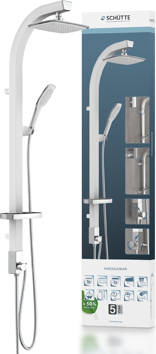 Schütte madagaskar brusesystem - regnbruser - længde 121 cm - hvid krom