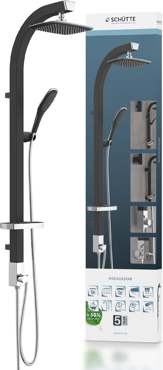 Schütte madagaskar brusesystem - regnbruser - længde 121 cm - sort krom