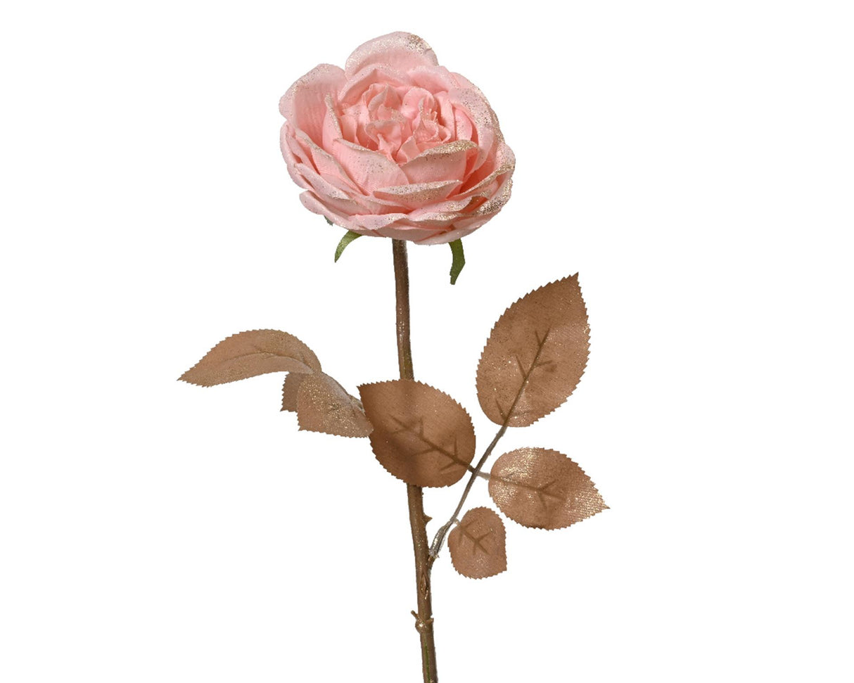 Decoris rosa polyester på stilk - med pink glitter h57cm
