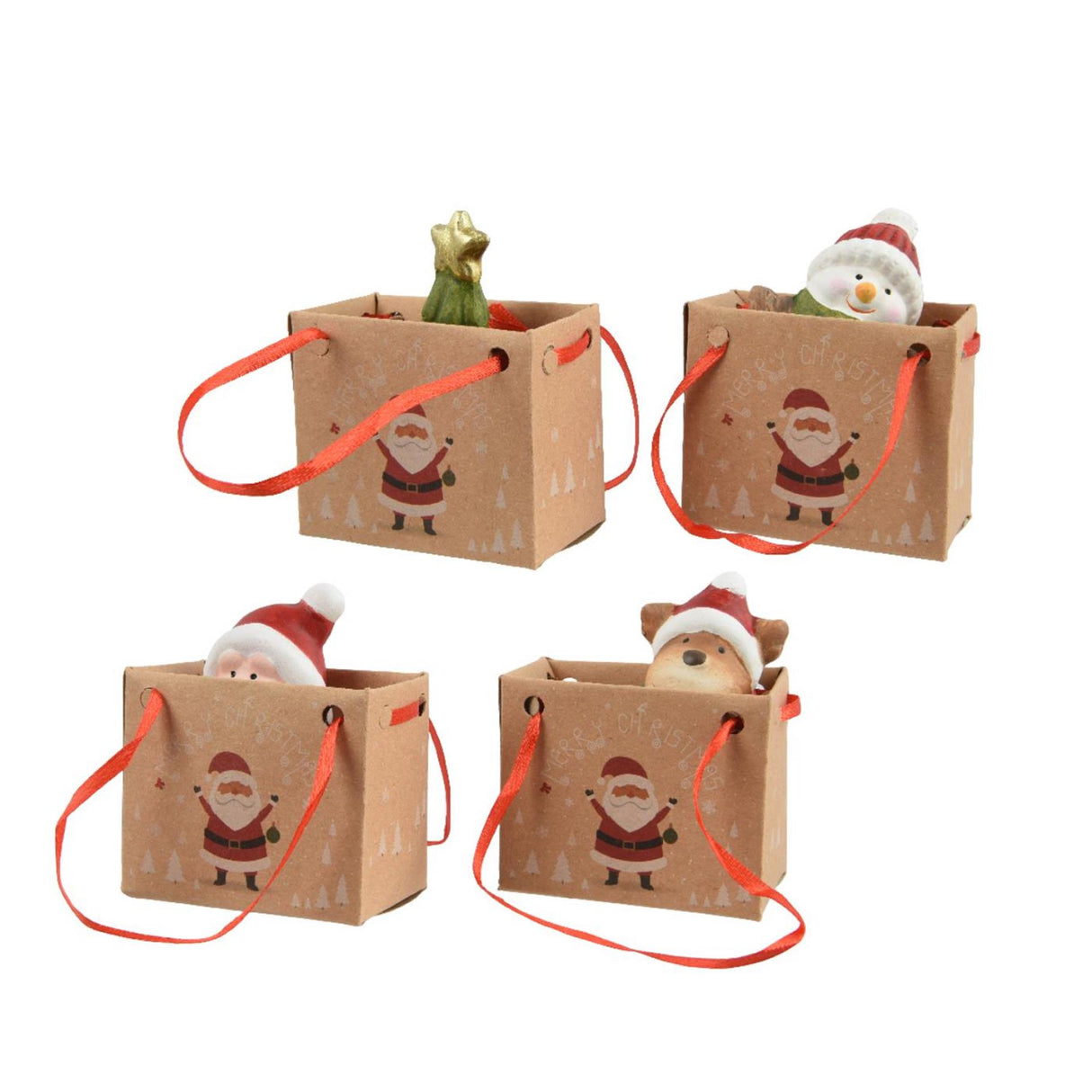 Decoris julefigur i terracotta taske 4x3,2x6,5cm 4 assorteret