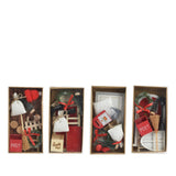 Decoris julelandsby tilbehør sæt træ 15x6x24cm 4 assorteret