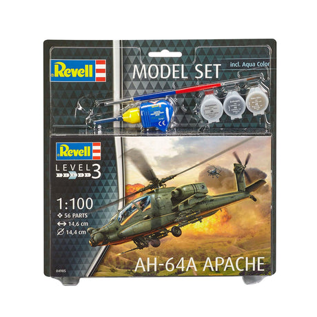 Revell modelsæt - ah-64a apache 56 stk. - inkl. grundlæggende malingsfarver