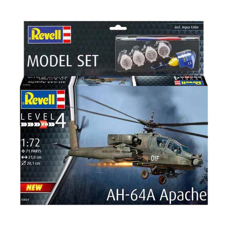 Revell modelsæt - ah-64a apache 1:72 - 71 stk. - inkl. grundlæggende malingsfarver