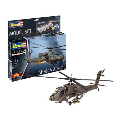 Revell modelsæt - ah-64a apache 1:72 - 71 stk. - inkl. grundlæggende malingsfarver