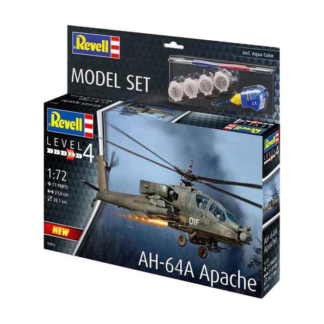 Revell modelsæt - ah-64a apache 1:72 - 71 stk. - inkl. grundlæggende malingsfarver