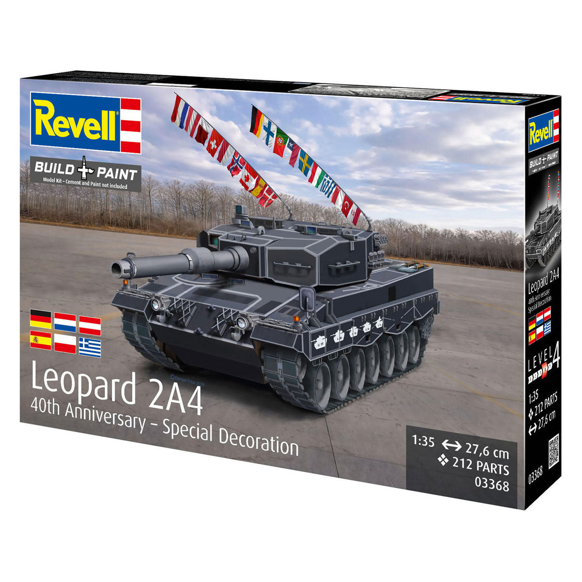 Revell model kit leopard 2a4 - speciel dekoration 40 års jubilæum 1:35 - 212 dele.