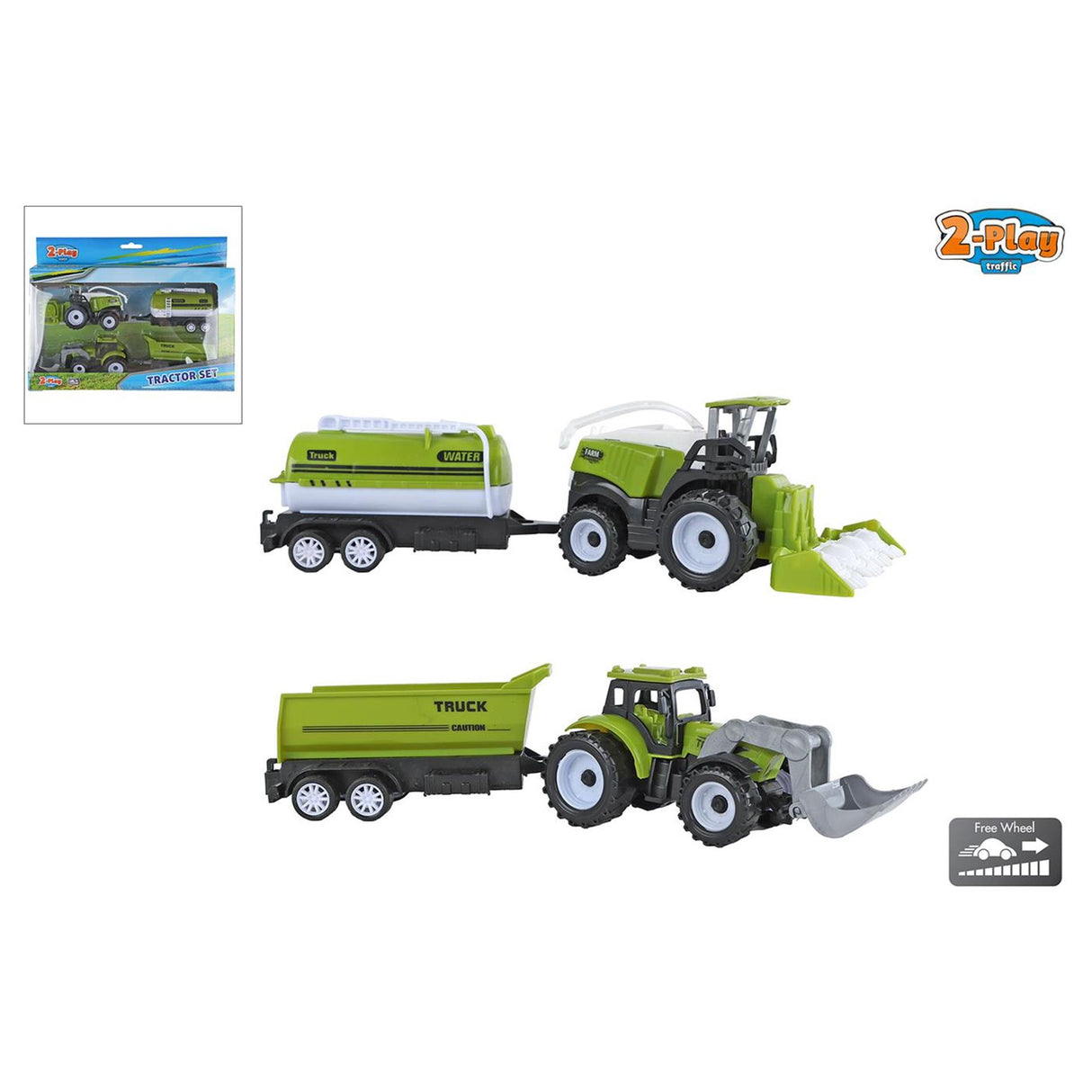 2-play traktor og mejetærsker med 2 trailere frihjul 24cm