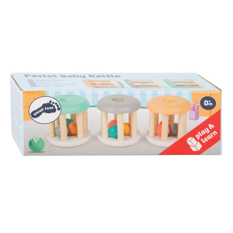 Lille fod - babyskralde i træ pastel, 3 stk.