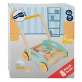 Lille fod - gåstol i træ med pastelblokke, 35 stk.