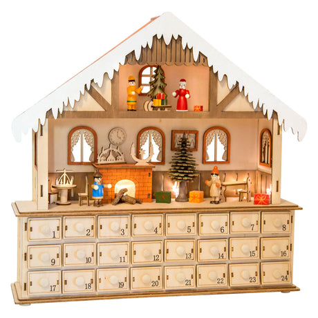 Lille fod - træ adventskalender stue med lys
