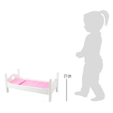 Lille fods dukkeseng i træ med sengetøj 50 cm hvid pink