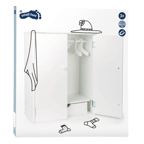 Lille fods dukkegarderobe i træ 53 cm hvid