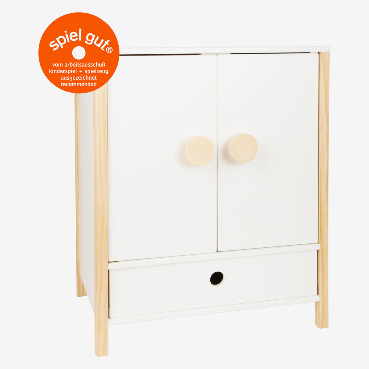 Lille fod - dukkegarderobe i træ lille knap med bøjler, 3 dele.