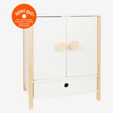 Lille fod - dukkegarderobe i træ lille knap med bøjler, 3 dele.