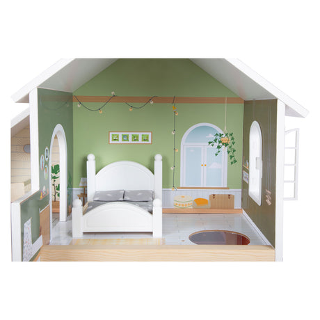 Lille fod - urban villa dukkehus i træ med møbler, 9 stk.