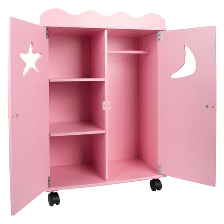 Lille fod - dukkegarderobe i træ pink