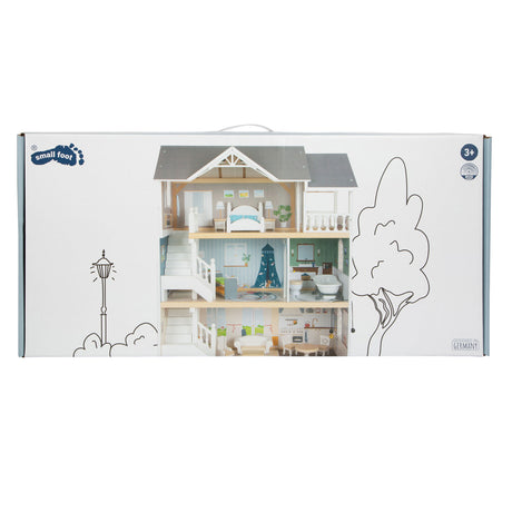 Lille fod - urban villa dukkehus i træ med tilbehør, 13 stk.