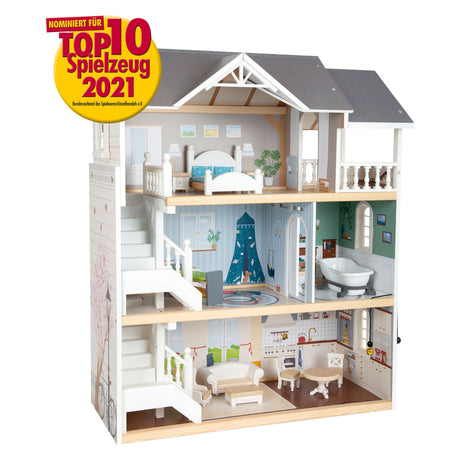 Lille fod - urban villa dukkehus i træ med tilbehør, 13 stk.