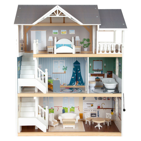 Lille fod - urban villa dukkehus i træ med tilbehør, 13 stk.