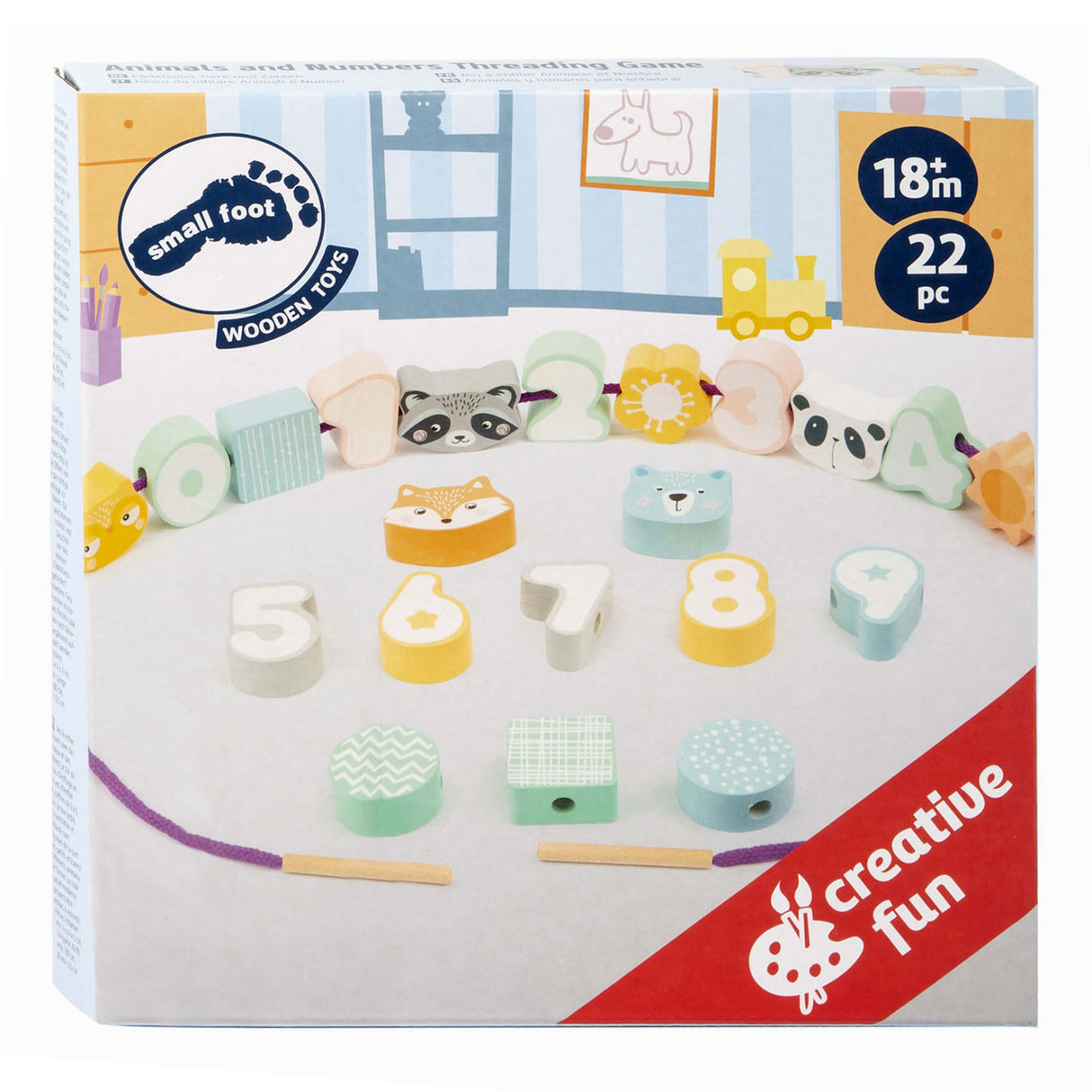 Lille fod - træstrenge vildt og numre, 22 stk.