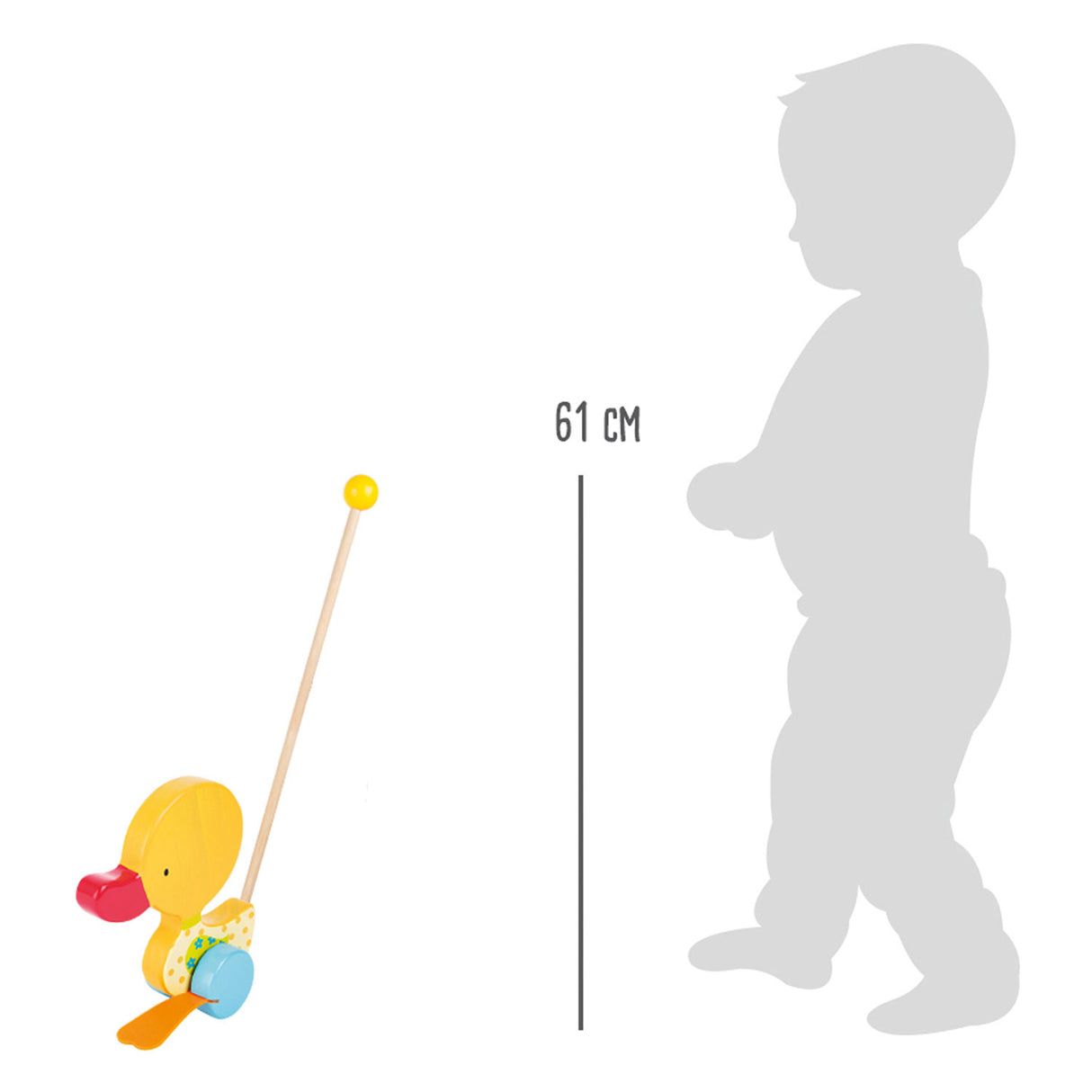 Lille fod - træ skubbefigur and Tina med stok