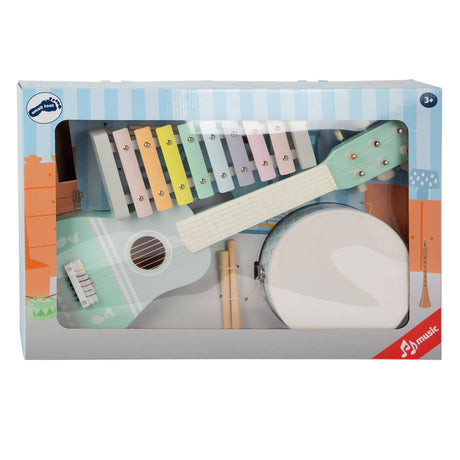 Lille fod - musikinstrumentsæt i træ pastel, 7 stykker,