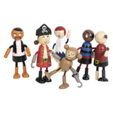 Lille fod - bøjelige piratfigurer i træ, 6 stk.