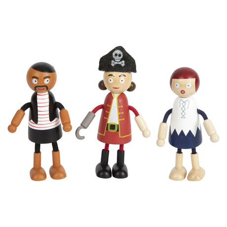 Lille fod - bøjelige piratfigurer i træ, 6 stk.