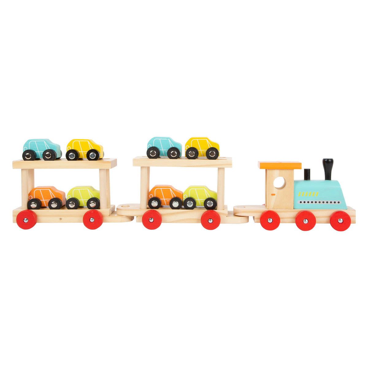 Lille fod træ togtransportør med biler, 11dlg.