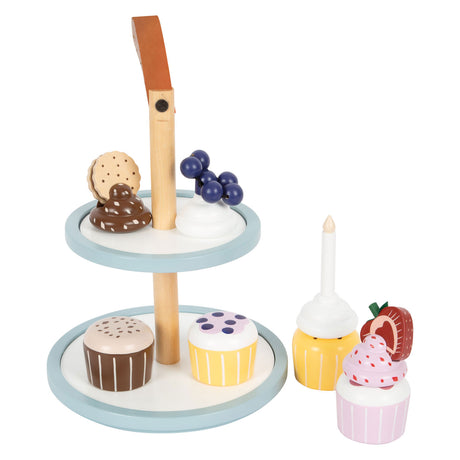 Lille fod - legemad etagere i træ med cupcakes, 13 stk.