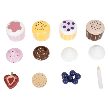 Lille fod - legemad etagere i træ med cupcakes, 13 stk.