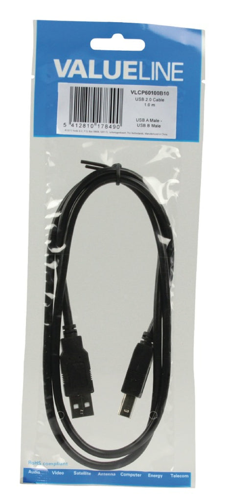 Valueline vlcp60100b10 usb 2.0 usb a han - usb b han kabel 1.00 m sort
