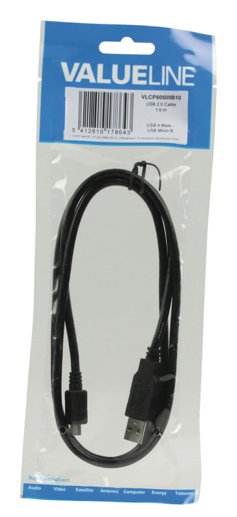 Valueline vlcp60500b10 usb 2.0 usb a han - usb micro b han kabel 1.00 m sort