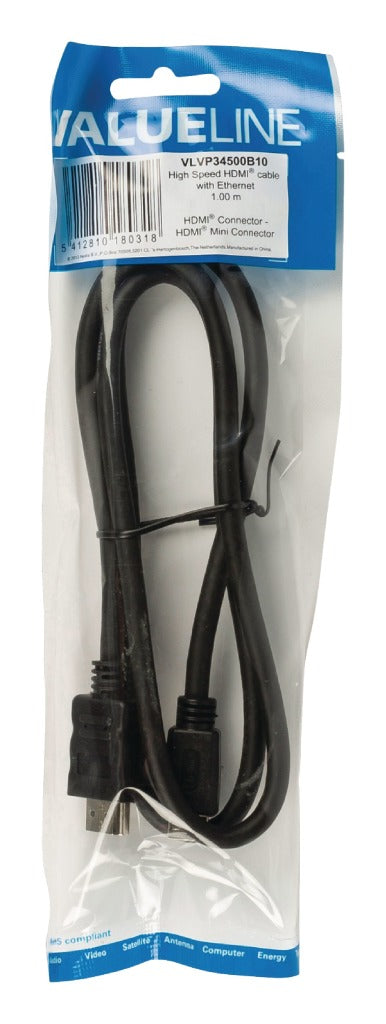 Valueline vlvp34500b10 højhastigheds hdmi kabel med ethernet hdmi - hdmi mini stik 1,00 m sort