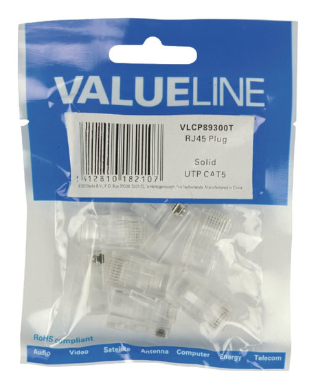 Valueline vlcp89300t rj45 stik til solide utp cat 5 kabler
