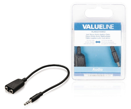 Valueline vlab22100b02 jack stereo audio distributionskabel 3,5 mm han - 2x 3,5 mm hun 0,20 m sort