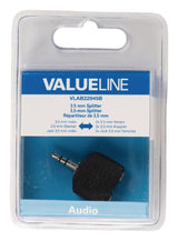 Valueline vlab22945b audio splitter 3,5 mm han - 2x hun sort