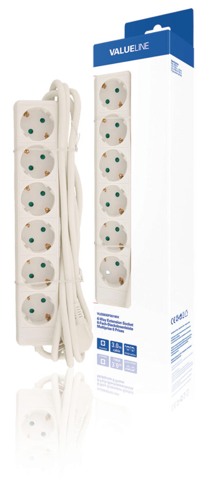 Valueline vles630f001wh fatning 6-vejs 3,00 m hvid