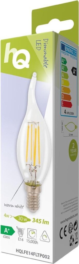 HQ LFE14FLTP002 LED Retro glødelampe E14 Dæmpbar buet stearinlys 4W 345LM 2700K