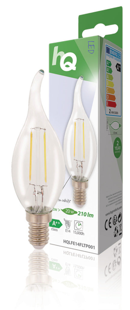 HQ LFE14FLTP001 LED Retro glødelampe E14 buet stearinlys 2W 210LM 2700K