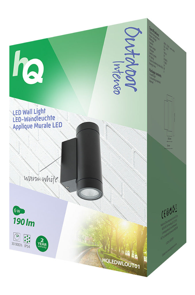 HQ ledwlout01 udendørs led væglampe 6 w 190 lm sort