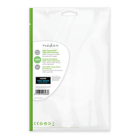 Nedis cvgp34200bk15 højhastigheds hdmi kabel 90 grader; vinkelret med ethernet 1,5 m sort